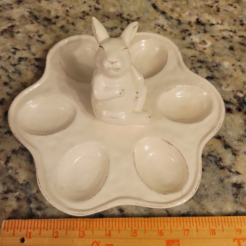 Cost Plus World Market Cream Ceramic Bunny Egg Tray